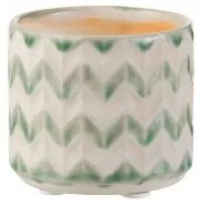 Keramický zeleno krémový kvetináč so vzorom zigzag - 8*8*7 cm