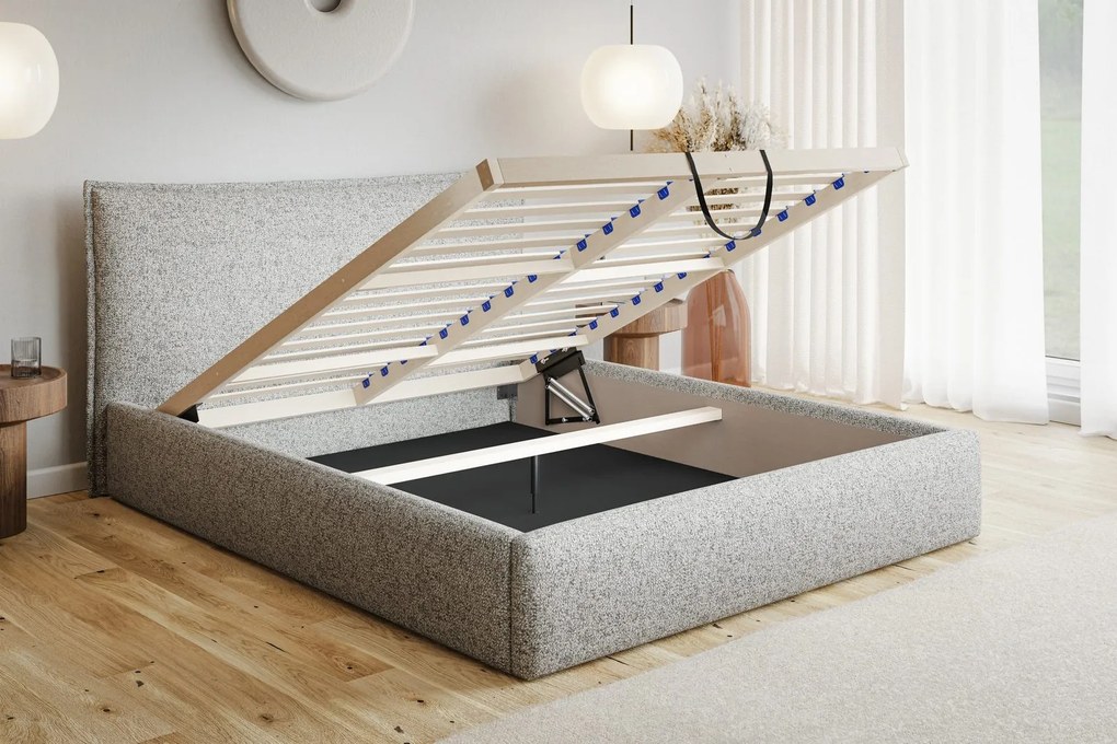 Čalúnená manželská posteľ s úložným priestorom SLIM 14 - svetlá krémová | 160×200