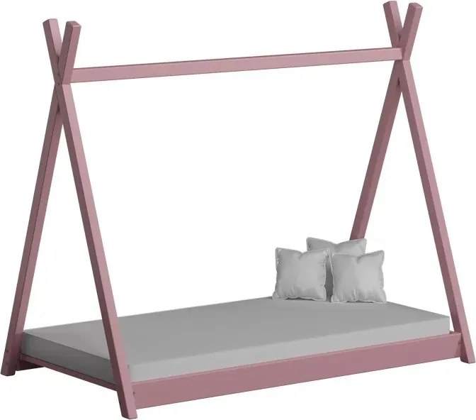 Detská posteľ Tipi 70x140 drevený domček - ružový
