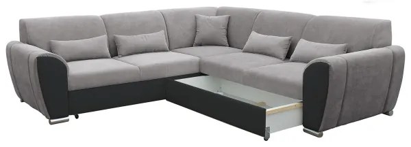 Rozkladacia rohová sedacia súprava VISEU do tvaru L s úložným priestorom, pravé prevedenie, šedá/čierna