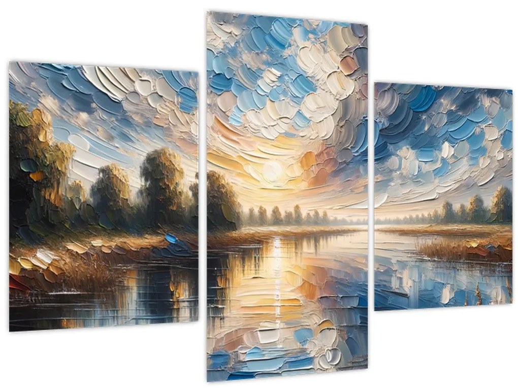 Obraz - Maľba slnka nad vodou (90x60 cm)