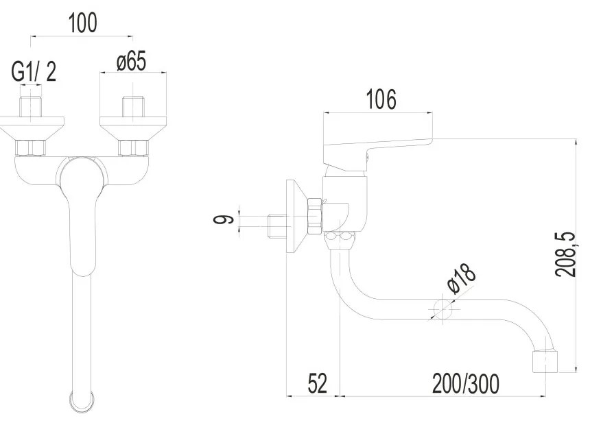 Mereo Mereo, Drezová nástenná batéria, Zuna, s ramienkom rúrkovým ø 18 mm - 300 mm, chróm, MER-CB301A06Z