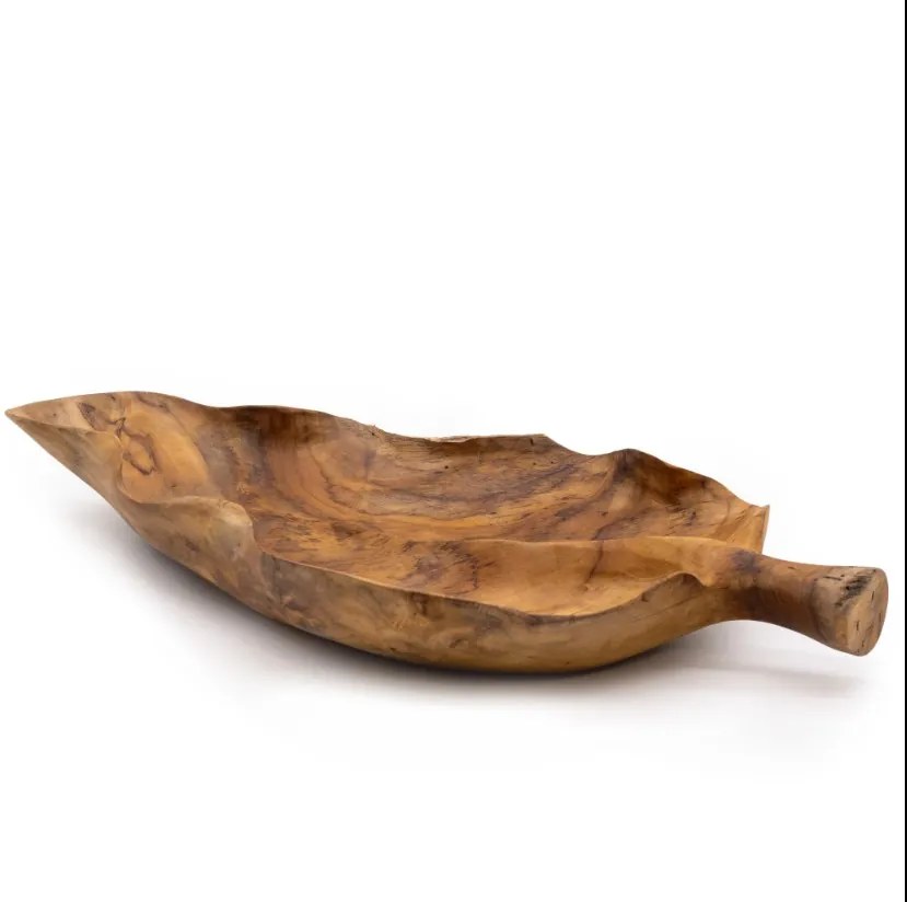 Veľká Misa na Ovocie z Teakového Dreva v Tvare Listu - 40x24x5cm