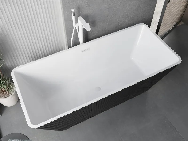 Mexen Tava, voľne stojaca ryhovaná vaňa 170 x 75 cm, biela-čierna, biely prepad, 52851707575-20