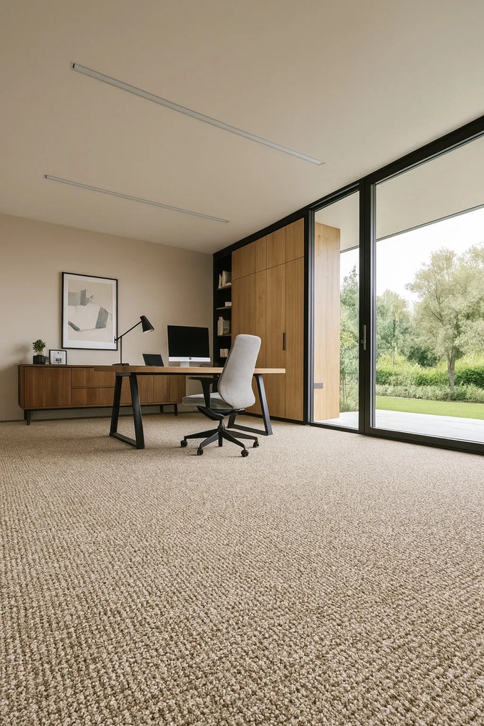 Timzo, Metrážny koberec Rubin 2114 sand, na mieru, šíře 4m, béžová, ab (mriežka), chodba / predsieň