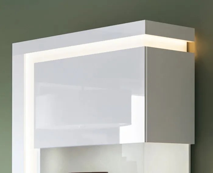 Vysoká vitrína Lyon, biela lesk, s osvetlením, pravá