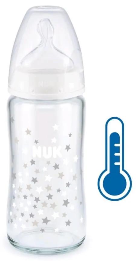 Sklenená dojčenská fľaša NUK First Choice s kontrolou teploty 240 ml biela