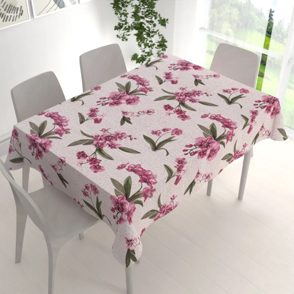 Biante Bavlnený obdĺžnikový obrus Sandra SA-635 Ružovofialové orchidey na bielom 100x160 cm