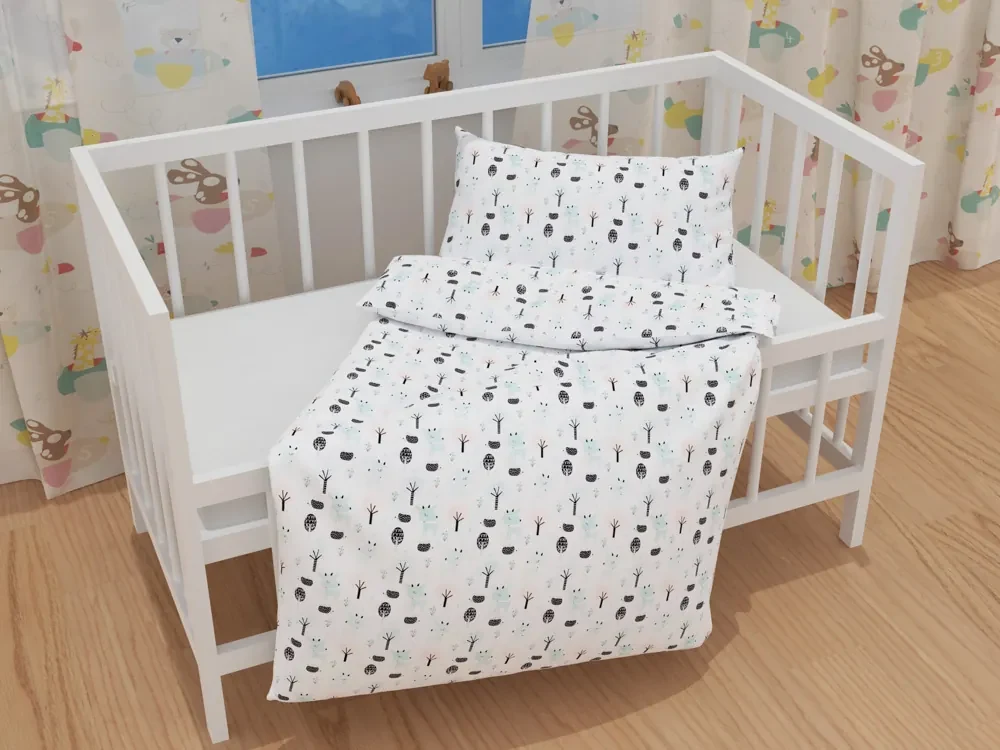 Biante Detské bavlnené posteľné obliečky do postieľky Sandra SA-369 Srnčekovia a ježkovia v lese Do postieľky 100x135 a 40x60 cm