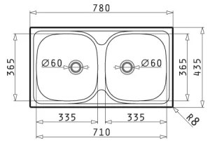 Pyramis 100125101 - Kuchynský drez E78 78x43,5 cm satin