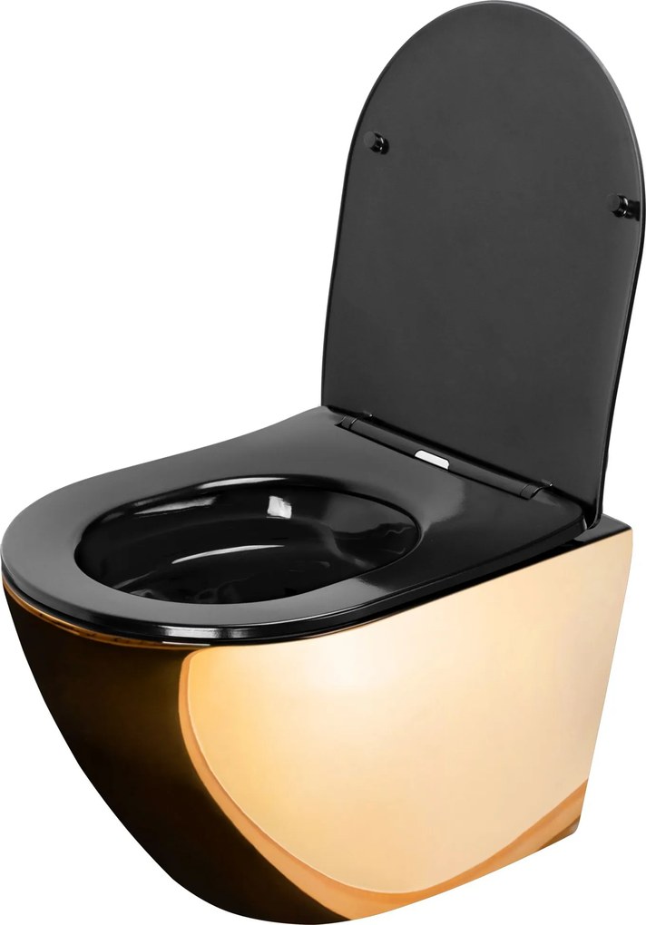 Rea Carlo Mini, závesná WC misa s rimless splachovaním, zlatá-čierna lesklá, REA-C8990