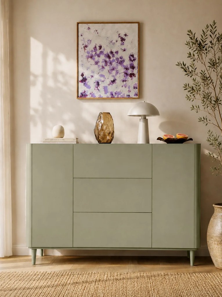 Komoda Elivo 150 cm so zásuvkami na nožičkách - eukalyptus / dub baltic dune