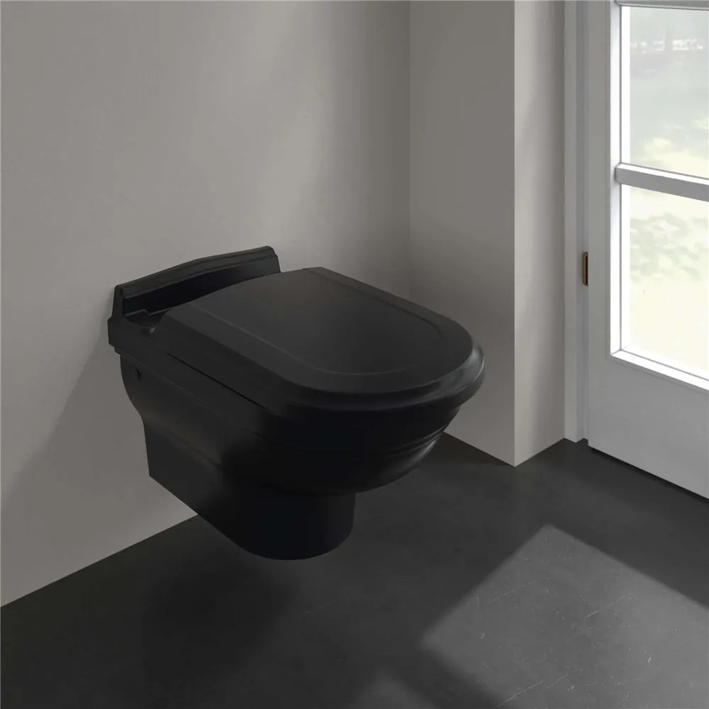 VILLEROY &amp; BOCH Hommage závesné WC s hlbokým splachovaním, 370 x 600 mm, Pure Black, s povrchom CeramicPlus, 6661B0R7