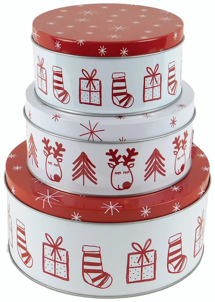 MAKRO - Dóza vianočná okrúhla 3ks, 19,5x9cm, 15,5x7cm, 13,5x6,5cm
