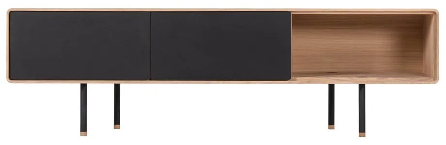 TV stolík z dubového dreva v čierno-prírodnej farbe 160x48 cm Fina – Gazzda