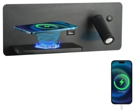 Immax 08288L-LED Nástenné sviet. s pol., USB a bezdr. nab. LED/3W/230V + LED/3W