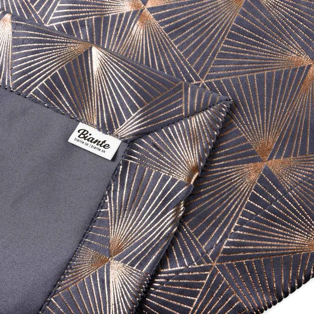 Biante Zamatový prehoz/behúň na posteľ Isabela IBL-003 Rose Gold trojuholníky na sivom 60x220 cm