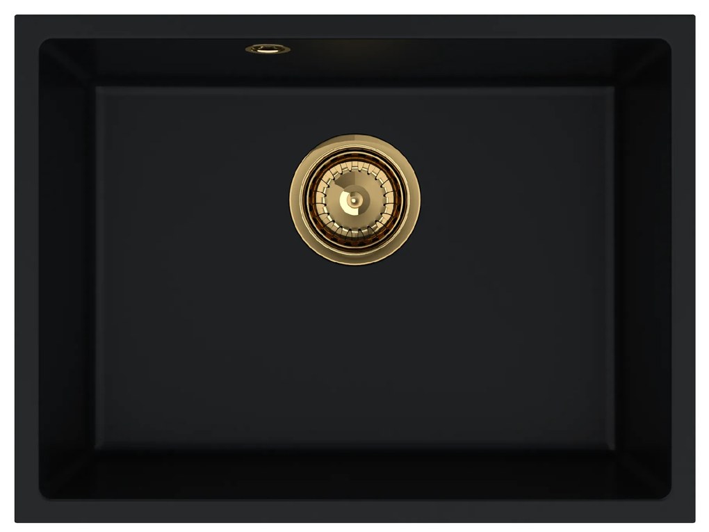 Sink Quality Crypton 60, kuchynský granitový drez 535x400x205 mm + zlatý sifón, čierna, SKQ-CRY.C.1KBO.60.XG