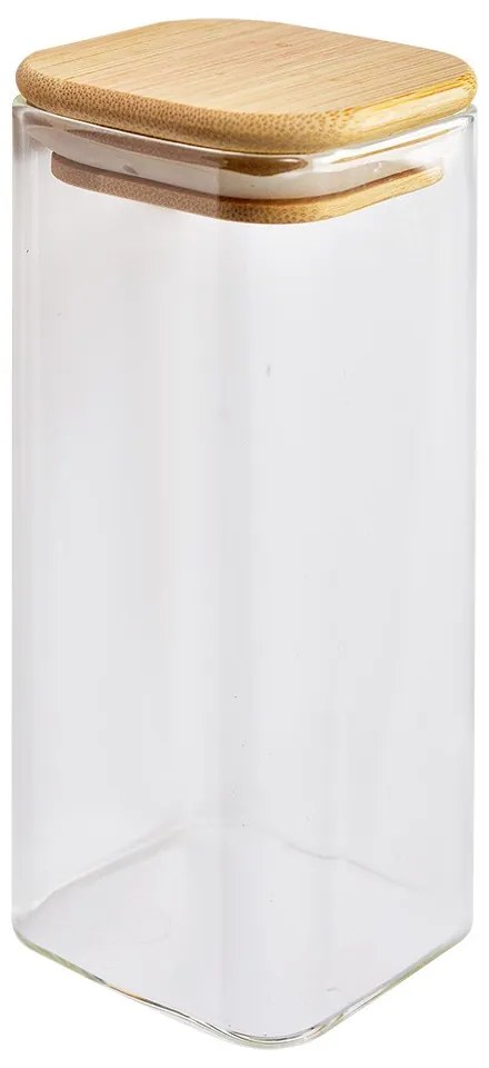 Sklenená úložná nádoba s bambusovým viečkom - 6*6*15 cm