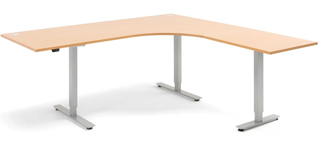 Výškovo nastaviteľný stôl Flexus, rohový, 2000x2000 mm, buk