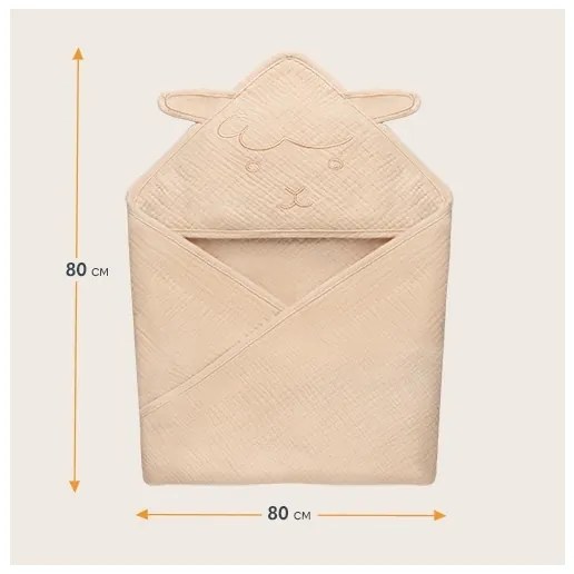 Lionelo - Detská osuška s kapucňou MUSLIN HOODED TOWEL Béžová (Sand)
