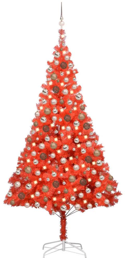 Umelý vianočný stromček s LED a sadou gulí 240 cm červený PVC 3077602