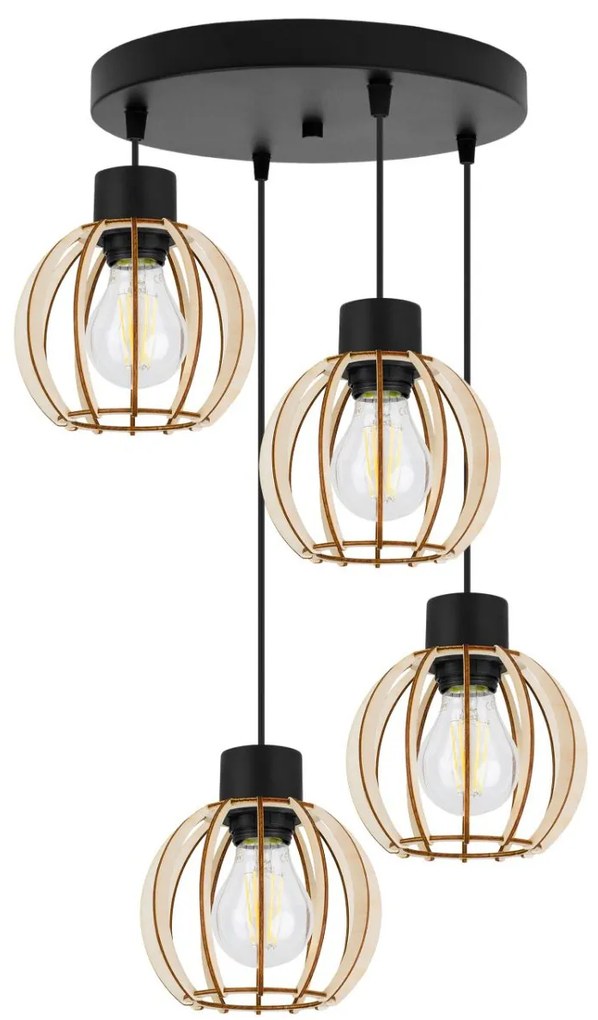 Závesné svietidlo Timber 8, 4x drevené tienidlo, o