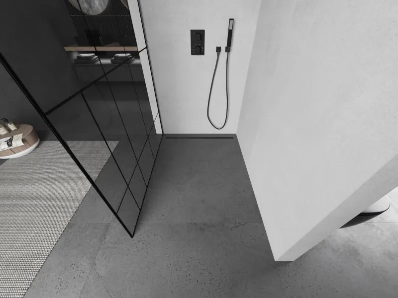 Mexen Kioto, sprchová zástena Walk-In 110 x 200 cm, 8mm číre sklo čierny vzor, grafitový profil, 800-110-101-66-78