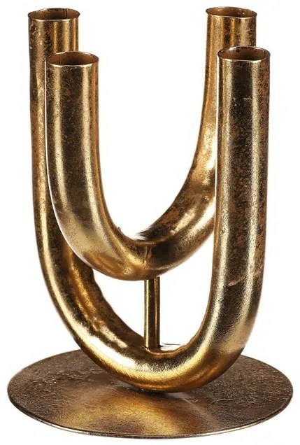 Kovový svietnik so 4 ramenami na kužeľové sviečky,zlatý, 14 x 14 x 18 cm
