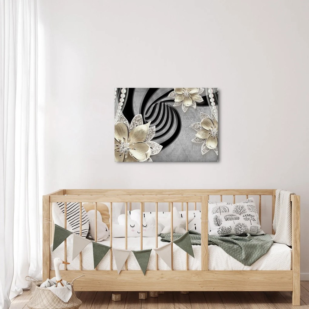 Obraz - 3D zlaté kvety (70x50 cm)