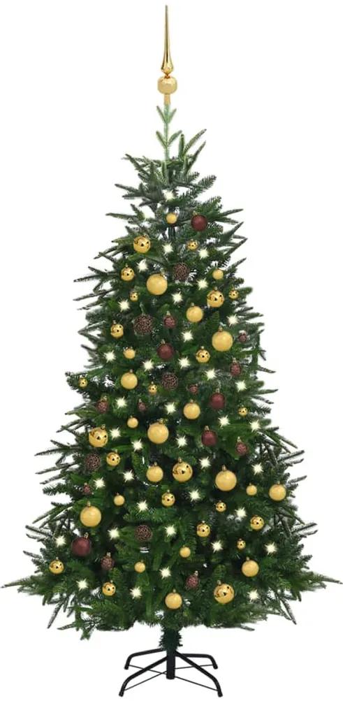 Umelý vianočný stromček s LED a sadou gúľ, zelený 180cm PVC+PE 3077828