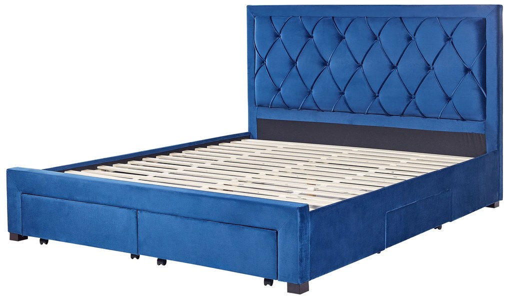 Zamatová posteľ s úložným priestorom 180 x 200 cm modrá LIEVIN Beliani