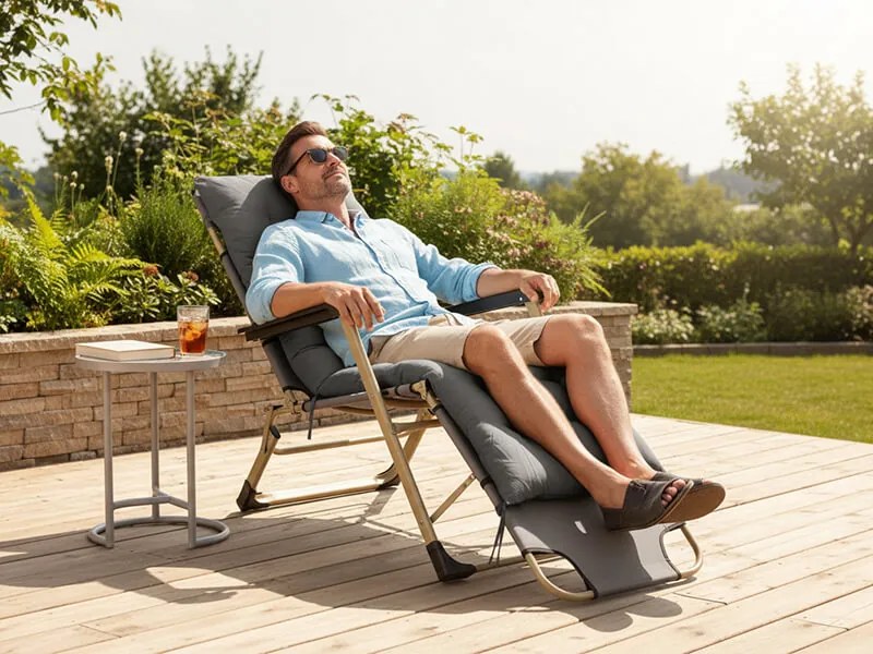 CH Záhradné skladacie relaxačné kreslo s vankúšom Zero V - tmavosivá