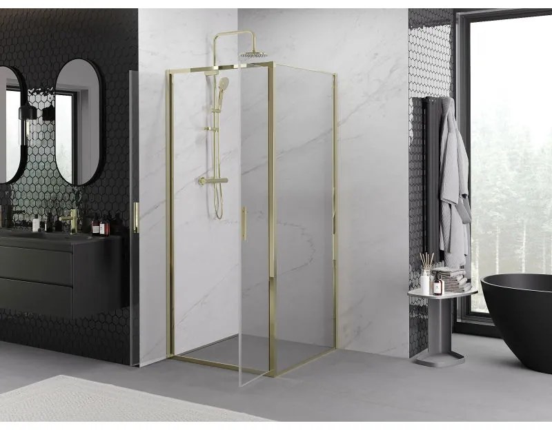 Mexen Exo, výklopný sprchový kút 90 x 90 cm, číre sklo, zlatá, 814-090-090-50-00