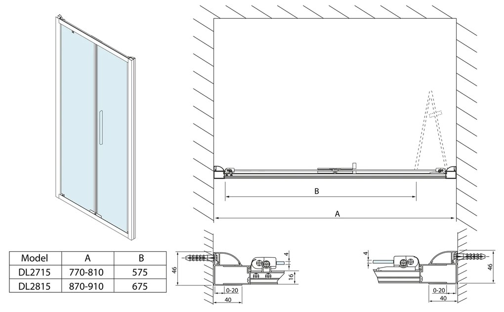 Polysan, LUCIS LINE skladacie sprchové dvere 900mm, číre sklo, DL2815