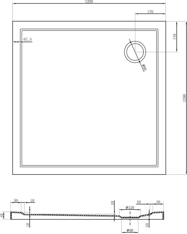 Mexen Flow štvorcový sprchový kút slim 120 x 120 cm, biely lesk - 46S101212