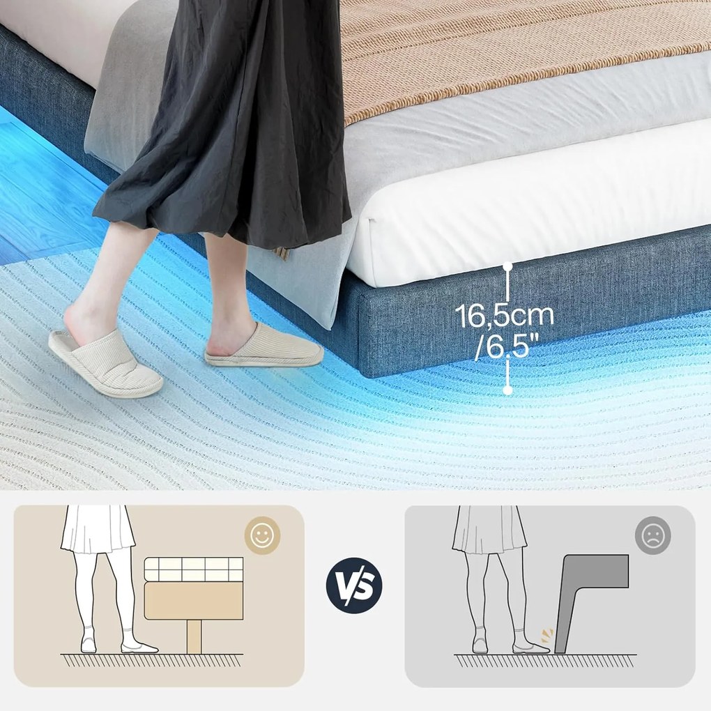 Dvoulůžková postel Timaro 140x200 s nabíjecí stanicí a LED osvětlením šedá