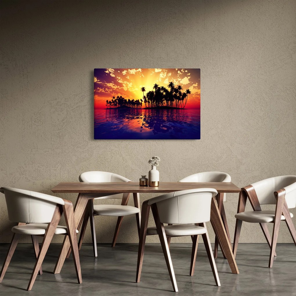 Obraz ostrovu pri západe slnka (90x60 cm)