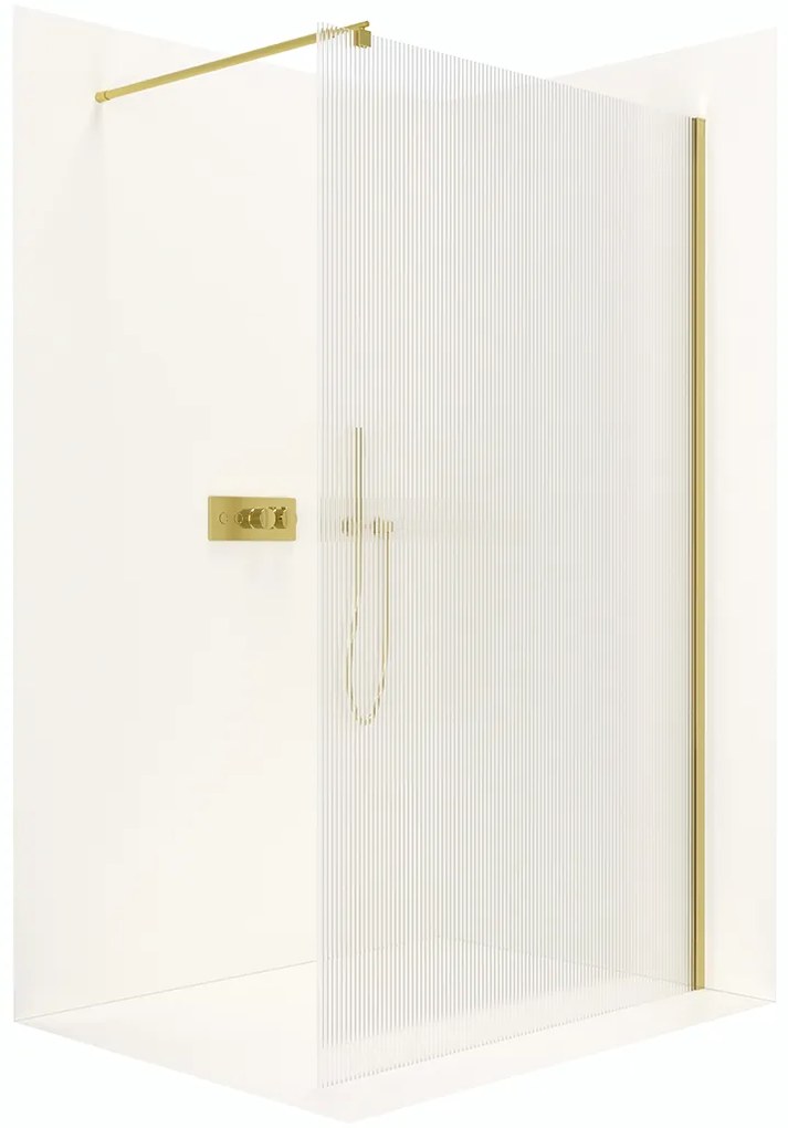 CERANO - Sprchová zástena Walk-in Onyx Ľ/P - guľatá vzpera - zlatá kartáčovaná, ryhované sklo - 110x200 cm, CER-CER-8050BD329