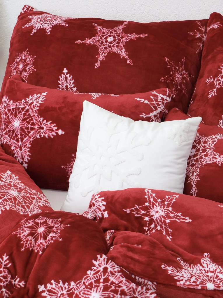 Vianočná obliečka na vankúš mikroplyš 40 × 40 cm - Vločky biele