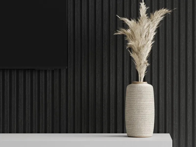 Mexen Lam-F, akustické stenové lamely 275 × 30 cm, plstený podklad 8 mm, technická dyha, dub čierny striebristý, S105-275307-3015-025