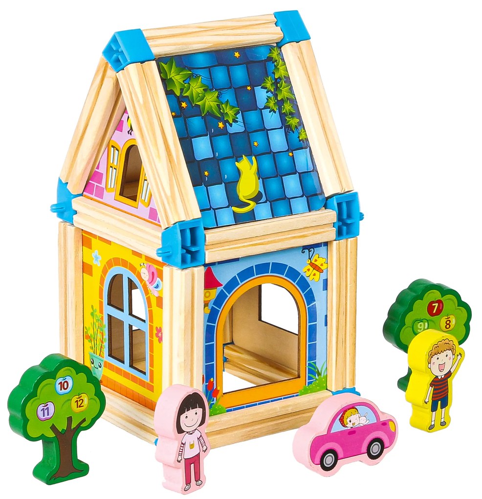 WELLHOX Drevené stavebné bloky Domček 6 v 1 DELTA-CC125M14