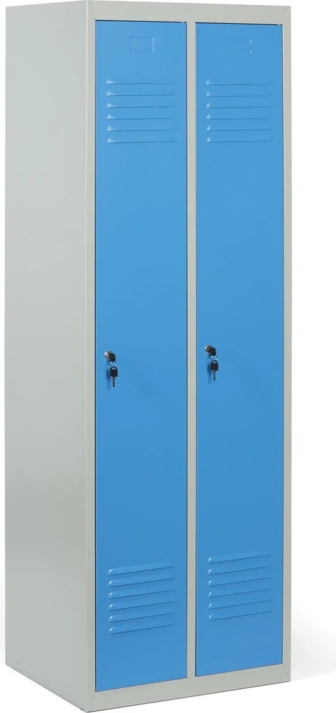 Kovová šatníková skrinka S2, 2-dverová, 1800 x 600 x 500 mm, demont, cylindrický zámok, modré dvere