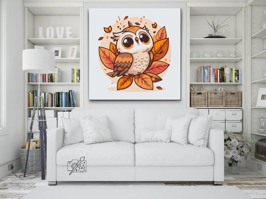Gario Maľovanie podľa čísel Jesenná malá sovička Rozmery: 80 x 80 cm, Rámovanie: S vnútorným rámom