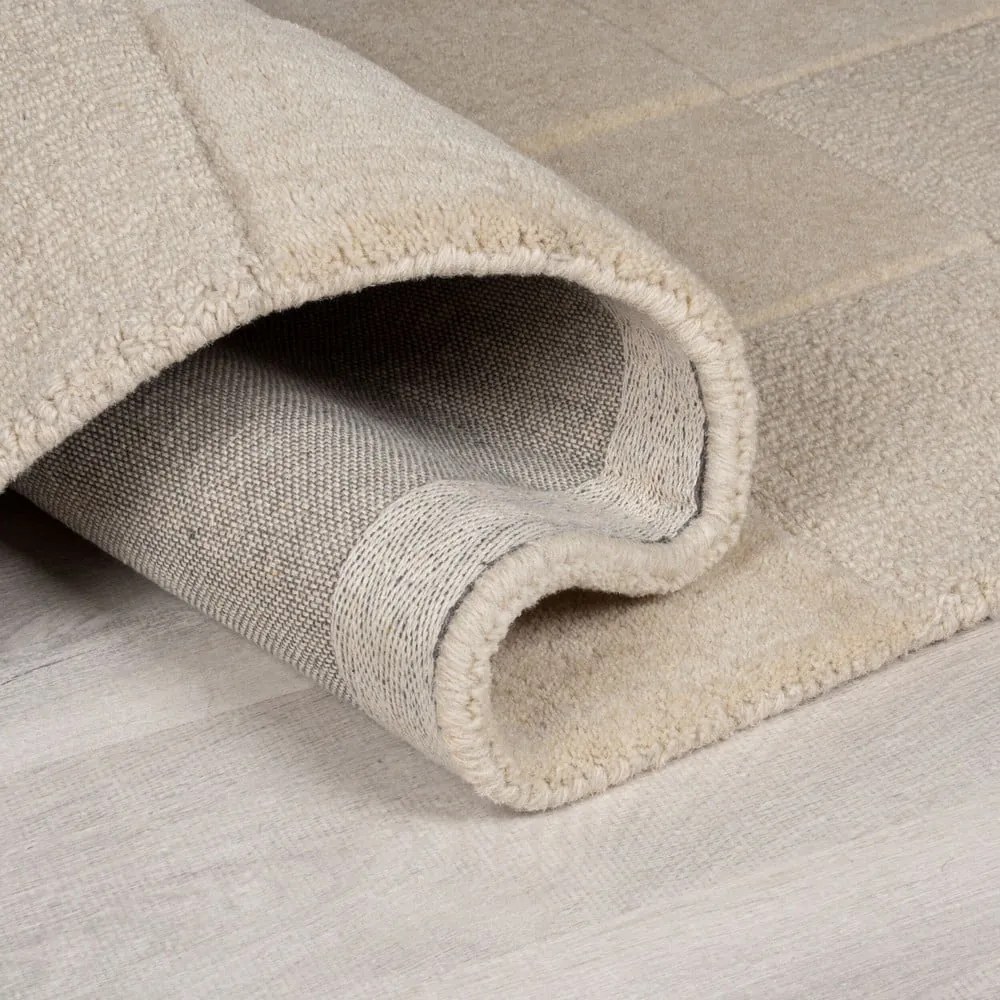 Béžový ručne tkaný vlnený behúň 60x230 cm Checkerboard – Flair Rugs