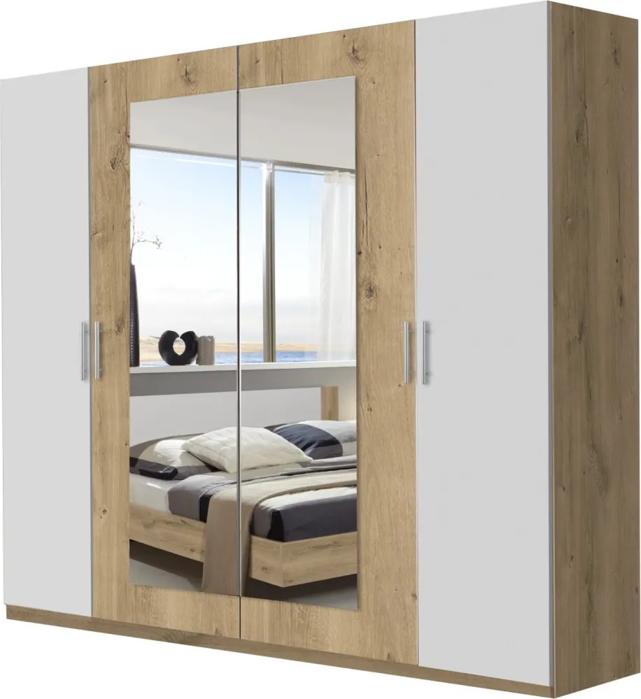 Šatníková skriňa s otočnými dverami Nora, 225 cm, doskový dub/biela