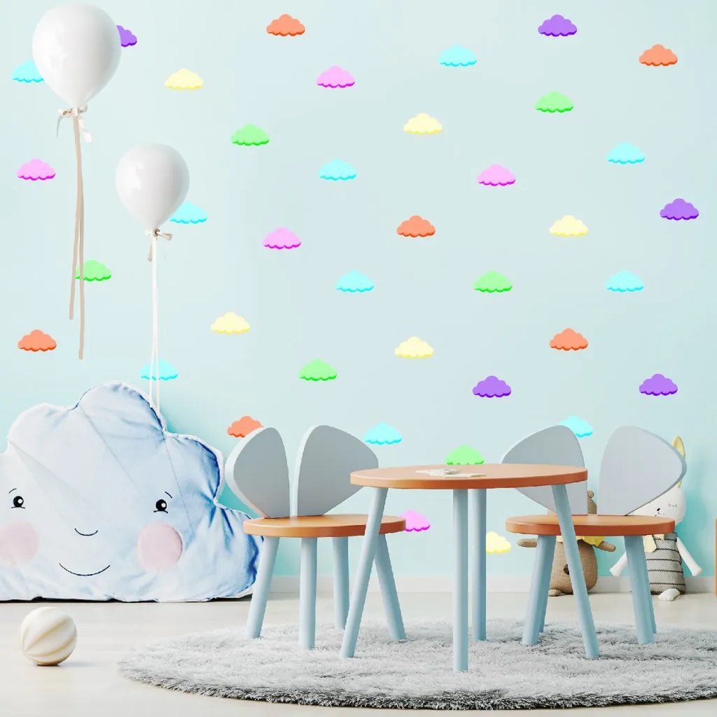 PIPPER. Textilná nálepka na stenu "Obláčiky" Farba: Tmavé neónové farby