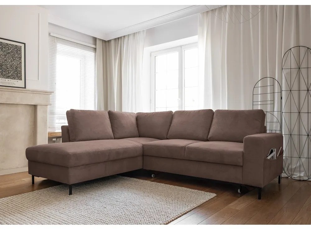 Hnedá menčestrová rozkladacia rohová pohovka (ľavý roh) Lofty Lilly – Miuform