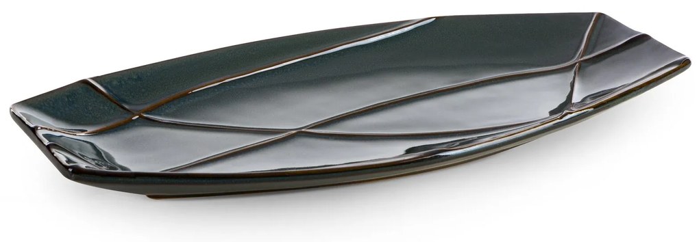 DEKORAČNÝ KERAMICKÝ TANIER TEO (01) 41X20X3 CM TMAVOTYRKYSOVÁ