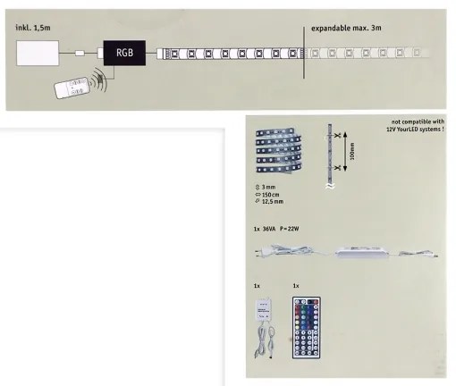 Paulmann 70587 - LED RGB/20W stmievateľný pás MAXLED 1,5 m 230 V + diaľkový ovládač